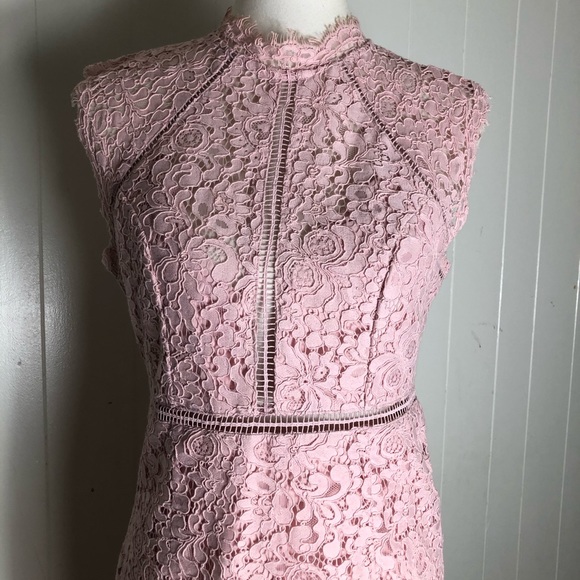 Bardot Midi Dress Sheath Lace Sleeveless Slit Light Pink 8 - Picture 9 of 16